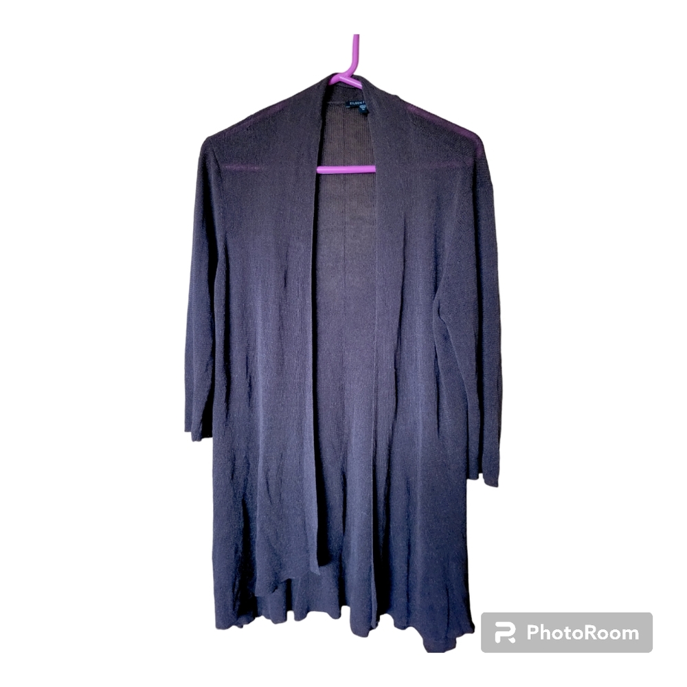 Eileen Fisher Cardigan Open Front  Brown Knit Linen Blend  Sz Md‎